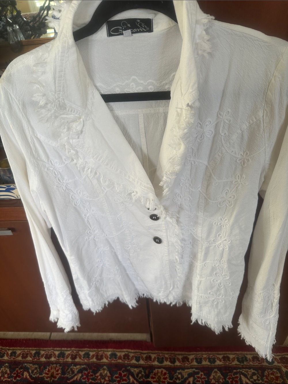 Anna White Embroidered Button-Down Shirt